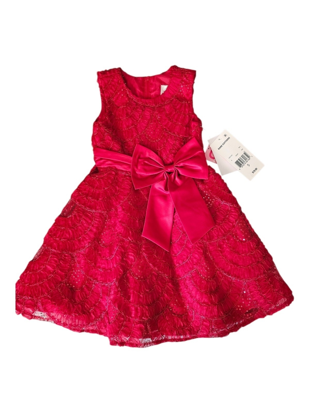 Rare Editions Red Lace Dress with Satin Bow